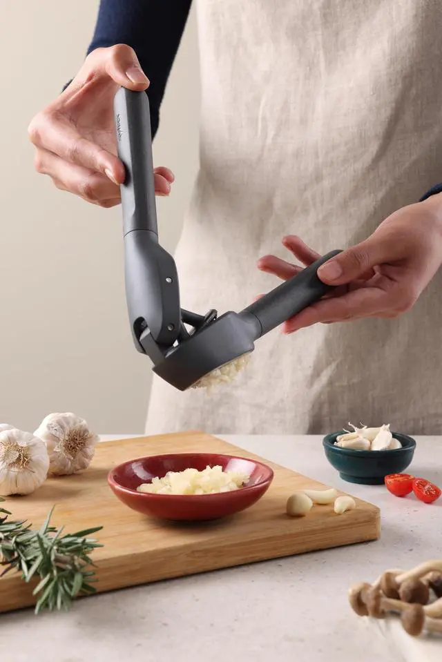 Alt view image 4 of 7 - Classic Garlic Press Heavy Duty Garlic Mincer & Crusher with Large Chamber, Ergonomic Easy Grip Handles, Dishwasher Safe Garlic Press, Stainless Steel Kitchen Tool