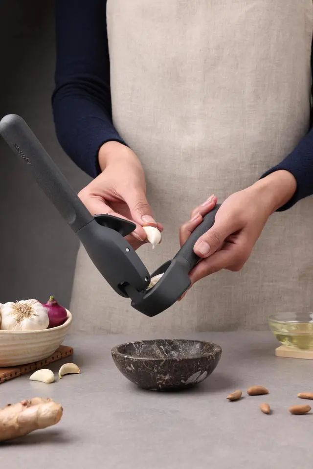 Alt view image 5 of 7 - Classic Garlic Press Heavy Duty Garlic Mincer & Crusher with Large Chamber, Ergonomic Easy Grip Handles, Dishwasher Safe Garlic Press, Stainless Steel Kitchen Tool