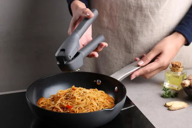 Alt view image 6 of 7 - Classic Garlic Press Heavy Duty Garlic Mincer & Crusher with Large Chamber, Ergonomic Easy Grip Handles, Dishwasher Safe Garlic Press, Stainless Steel Kitchen Tool