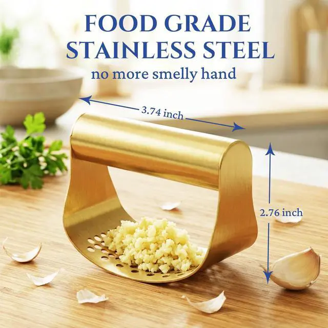 Alt view image 2 of 7 - Gold Stainless Steel Garlic Press Rocker Set with Garlic Peeler & Cleaning Brush, for Easy Peeling and Crushing of Garlic,Time Saving,Durable Kitchen Gadget,Garlic Mincer,Dishwasher Safe