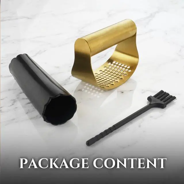 Alt view image 7 of 7 - Gold Stainless Steel Garlic Press Rocker Set with Garlic Peeler & Cleaning Brush, for Easy Peeling and Crushing of Garlic,Time Saving,Durable Kitchen Gadget,Garlic Mincer,Dishwasher Safe