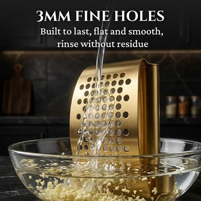 Alt view image 5 of 7 - Gold Stainless Steel Garlic Press Rocker Set with Garlic Peeler & Cleaning Brush, for Easy Peeling and Crushing of Garlic,Time Saving,Durable Kitchen Gadget,Garlic Mincer,Dishwasher Safe