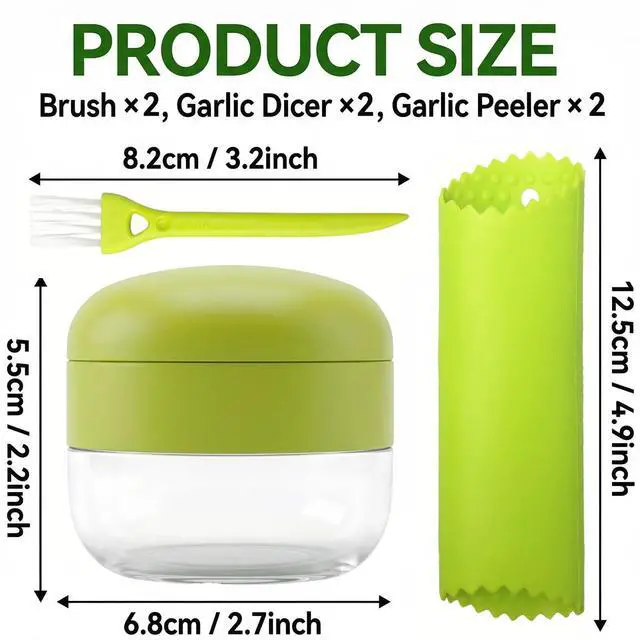 Alt view image 2 of 7 - 2-Pack 3-in-1 Garlic Press Sets, Stainless Steel Garlic Mincer Tool with Silicone Peeler and Cleaning Brush, Garlic Chopper Crusher for Ginger, Onions, Fruits (Green)