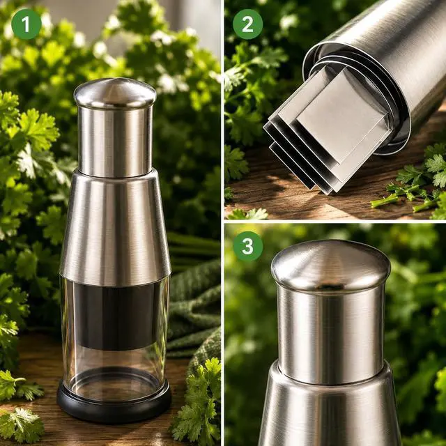 Alt view image 5 of 7 - Manual Food Chopper, Stainless Steel Hand Press Vegetable and Garlic Mincer