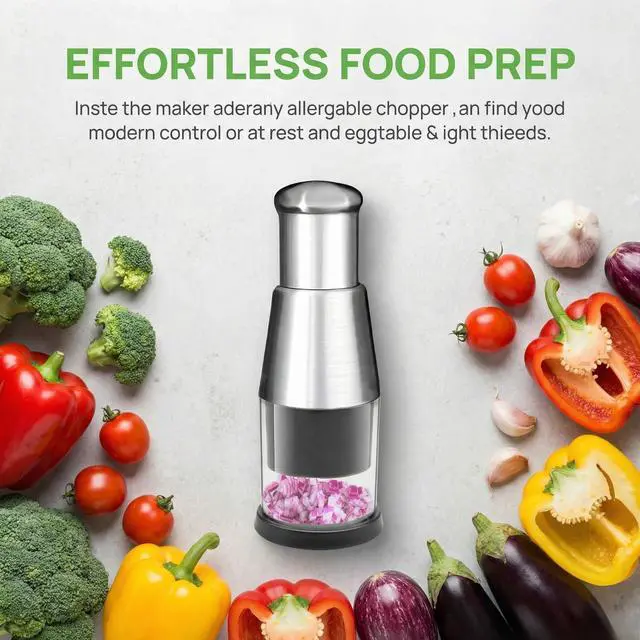 Alt view image 6 of 7 - Manual Food Chopper, Stainless Steel Hand Press Vegetable and Garlic Mincer
