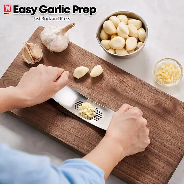 Alt view image 4 of 7 - Stainless Steel Curved Garlic Presser or Cheese Grater, Curved Pressing & Grating Motion, Minimalist Design, Stylish Kitchen Essentials 205mm x 48mm / 8.07 inches x 1.89 inches