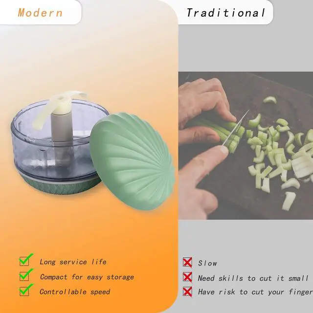 Alt view image 3 of 6 - Portable Hand-Powered Garlic Mincer, Mini Manual Food Chopper for Small Kitchen, Multi-Use Onion Cutter for Garlic, Vegetables Ingredients, Ginger, Fruits, Set with Peeler (2 Pieces)