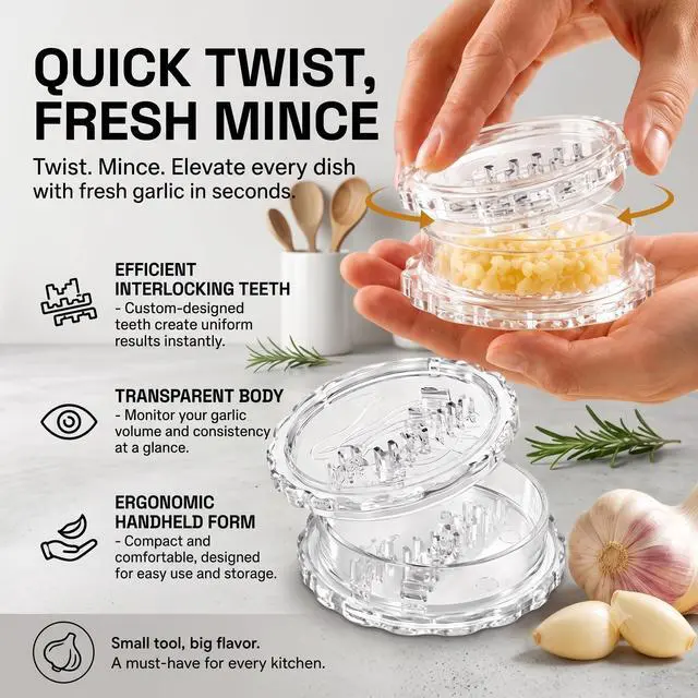 Alt view image 4 of 7 - 2pcManual Garlic Twister,Manual Garlic Crusher and Mincer, Transparent Twisting Garlic Chopper Tool, Multi-Functional Handheld Grinder for Ginger, Nuts, Herbs and Spices, Easy to Clean Kitchen Gadget