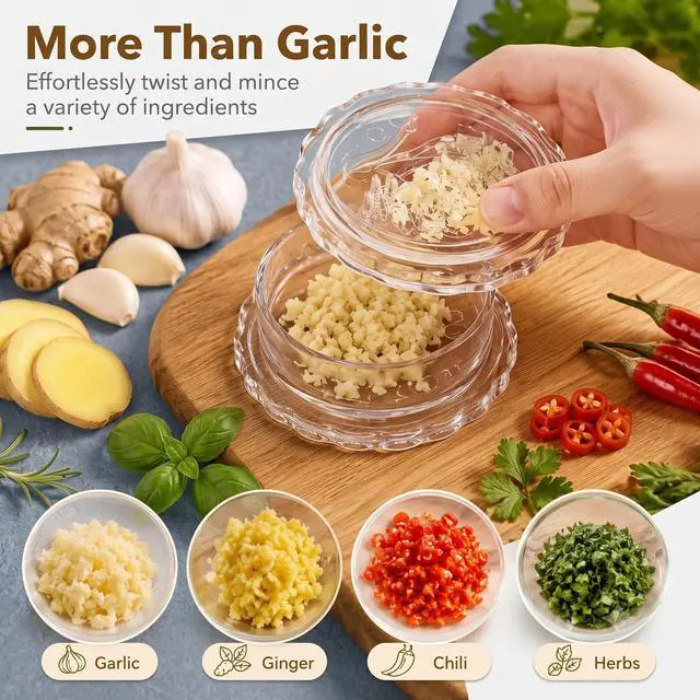 Alt view image 5 of 7 - 2pcManual Garlic Twister,Manual Garlic Crusher and Mincer, Transparent Twisting Garlic Chopper Tool, Multi-Functional Handheld Grinder for Ginger, Nuts, Herbs and Spices, Easy to Clean Kitchen Gadget