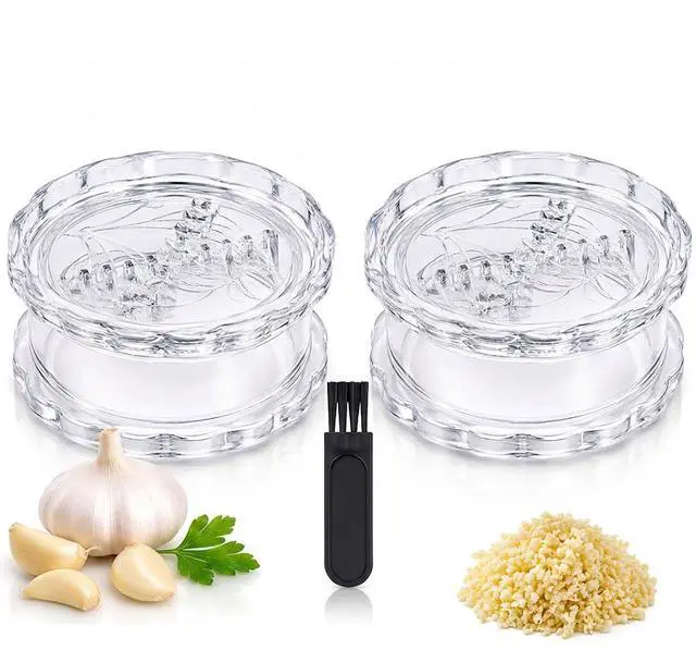 Main image of 2PCS Garlic Twister Mincer, Transparent Manual Garlic Chopper Tool with Cleaning Brush, Twist Garlic Mincer for Ginger, Onion, Herbs, Nuts, Kitchen Prep Gadget
