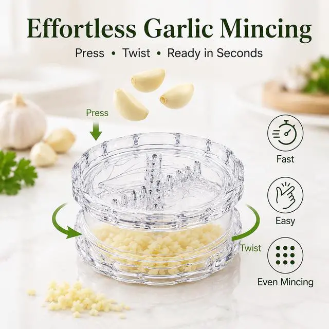 Alt view image 2 of 7 - 2PCS Garlic Twister Mincer, Transparent Manual Garlic Chopper Tool with Cleaning Brush, Twist Garlic Mincer for Ginger, Onion, Herbs, Nuts, Kitchen Prep Gadget