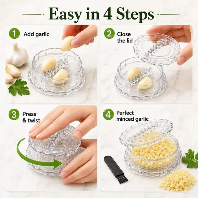 Alt view image 6 of 7 - 2PCS Garlic Twister Mincer, Transparent Manual Garlic Chopper Tool with Cleaning Brush, Twist Garlic Mincer for Ginger, Onion, Herbs, Nuts, Kitchen Prep Gadget