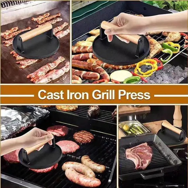 Alt view image 3 of 5 - Barbecue Tools Burger Press 6.8"Round Heavy Duty Cast Iron Hamburger press Patty MakerGifts for Man And Dads Who Love Barbecue (6.8")