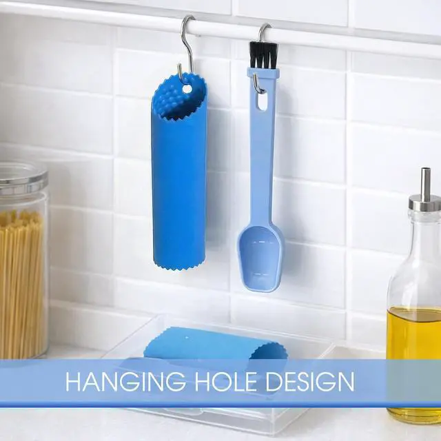 Alt view image 7 of 7 - Silicone Garlic Peeler Tube Roller with Brush, 2-in-1 Kitchen Gadget Set, Measuring Spoon with Cleaning Brush (5ml & 3ml) and Silicone Garlic Peeler, Easy-Clean Kitchen Utensils with Hanging Loops