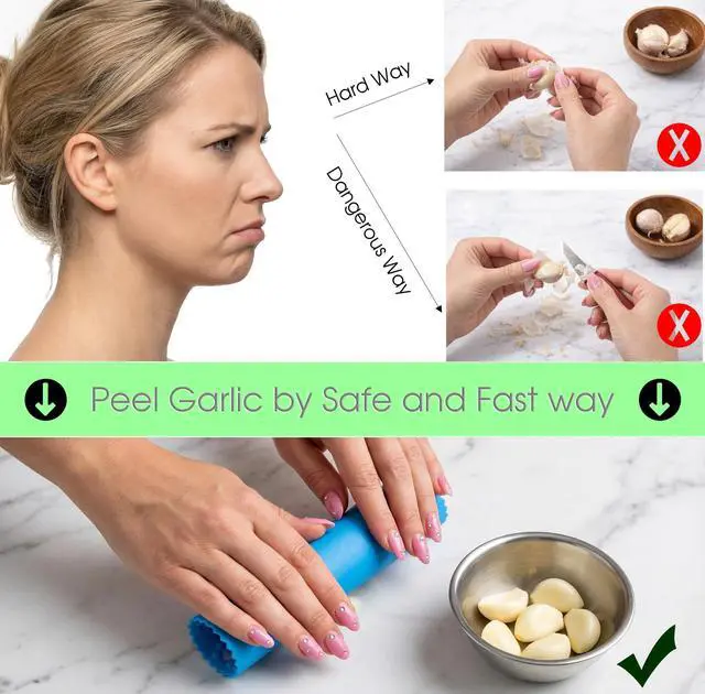 Alt view image 2 of 7 - Silicone Garlic Peeler Tube Roller with Brush, 2-in-1 Kitchen Gadget Set, Measuring Spoon with Cleaning Brush (5ml & 3ml) and Silicone Garlic Peeler, Easy-Clean Kitchen Utensils with Hanging Loops