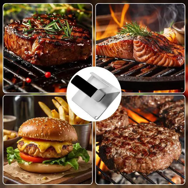 Alt view image 2 of 7 - Kitchen Tools 6"×5.5" Stainless Steel Hamburger Smash Press, Bacon Press Barbecue Press Meat Press Garlic Press Burger Smasher Square Griddle Press