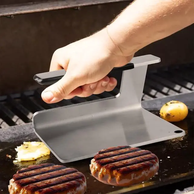 Alt view image 3 of 7 - Kitchen Tools 6"×5.5" Stainless Steel Hamburger Smash Press, Bacon Press Barbecue Press Meat Press Garlic Press Burger Smasher Square Griddle Press