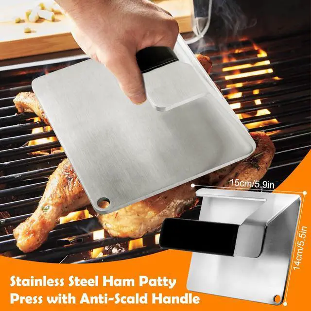 Alt view image 5 of 7 - Kitchen Tools 6"×5.5" Stainless Steel Hamburger Smash Press, Bacon Press Barbecue Press Meat Press Garlic Press Burger Smasher Square Griddle Press