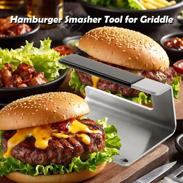 Alt view image 6 of 7 - Kitchen Tools 6"×5.5" Stainless Steel Hamburger Smash Press, Bacon Press Barbecue Press Meat Press Garlic Press Burger Smasher Square Griddle Press