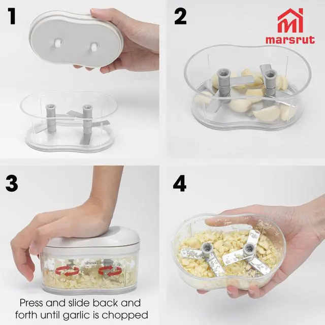 Alt view image 3 of 7 - Garlic Dicer Push Chopper, Manual Hand Press Picador De Ajo, Food Mincer Cutter Slicer for Onion Vegetable Chili Peppers Fruits, Small Portable Handheld Easy Processor Shredder for Household Kitchen