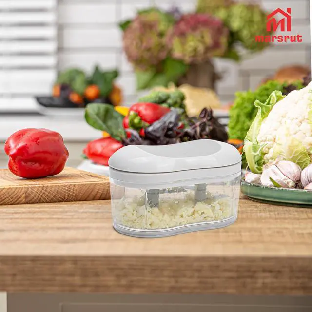 Alt view image 5 of 7 - Garlic Dicer Push Chopper, Manual Hand Press Picador De Ajo, Food Mincer Cutter Slicer for Onion Vegetable Chili Peppers Fruits, Small Portable Handheld Easy Processor Shredder for Household Kitchen