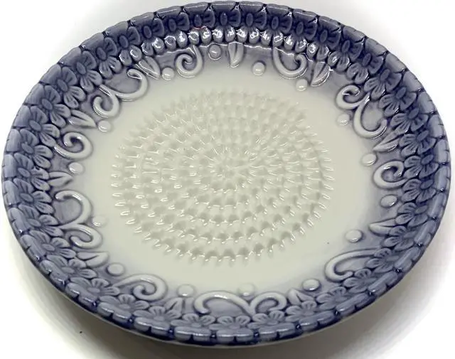 Alt view image 2 of 7 - All-in-one Premium Ceramic Garlic Grater Plate 4-Piece Set - Purple Embossed Design and Style - For Garlic, Ginger, Chocolate, and more! - Comes with 5.25" Plate, Peeler, Brush, and Stand