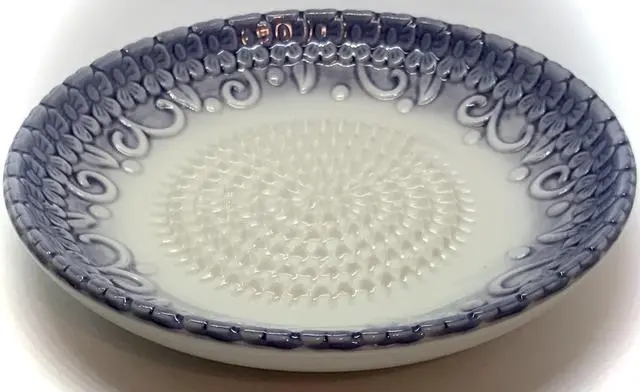 Alt view image 3 of 7 - All-in-one Premium Ceramic Garlic Grater Plate 4-Piece Set - Purple Embossed Design and Style - For Garlic, Ginger, Chocolate, and more! - Comes with 5.25" Plate, Peeler, Brush, and Stand
