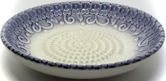 Alt view image 4 of 7 - All-in-one Premium Ceramic Garlic Grater Plate 4-Piece Set - Purple Embossed Design and Style - For Garlic, Ginger, Chocolate, and more! - Comes with 5.25" Plate, Peeler, Brush, and Stand