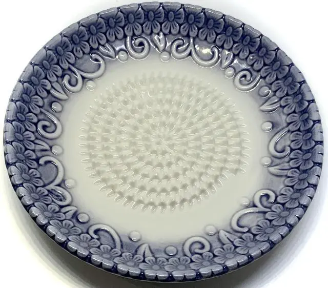 Alt view image 6 of 7 - All-in-one Premium Ceramic Garlic Grater Plate 4-Piece Set - Purple Embossed Design and Style - For Garlic, Ginger, Chocolate, and more! - Comes with 5.25" Plate, Peeler, Brush, and Stand