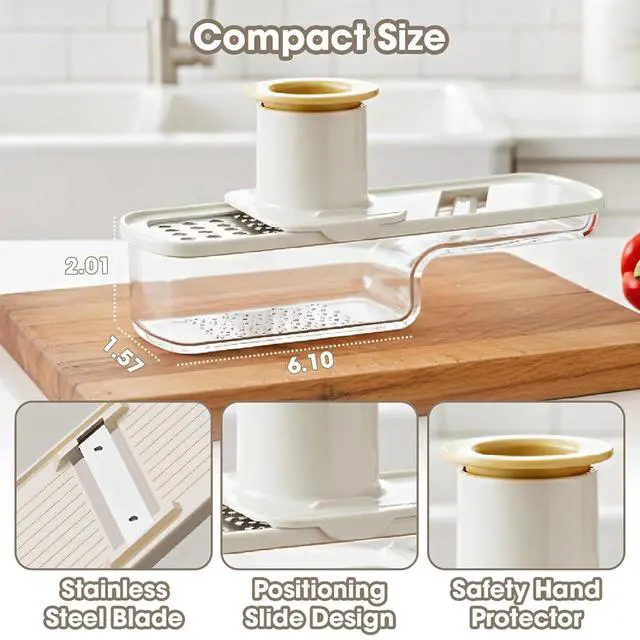Alt view image 3 of 6 - 3 in 1 mini Ginger Garlic Grinder Super Thin, Multifunctional Mandoline slicer Grater with Hand Guard, Easy Grip Handheld Kitchen Tool, for Camping Cooking and Picnic (White)