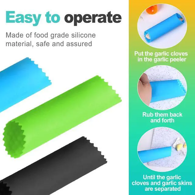Alt view image 3 of 6 - 3 Pcs Silicone Garlic Peeler Tube Roller, Food-Grade & Effortless Skin Remover, Quick Kitchen Gadget for Fresh Cloves, Keeps Hands Odor-Free, Easy to Clean - Assorted Colors