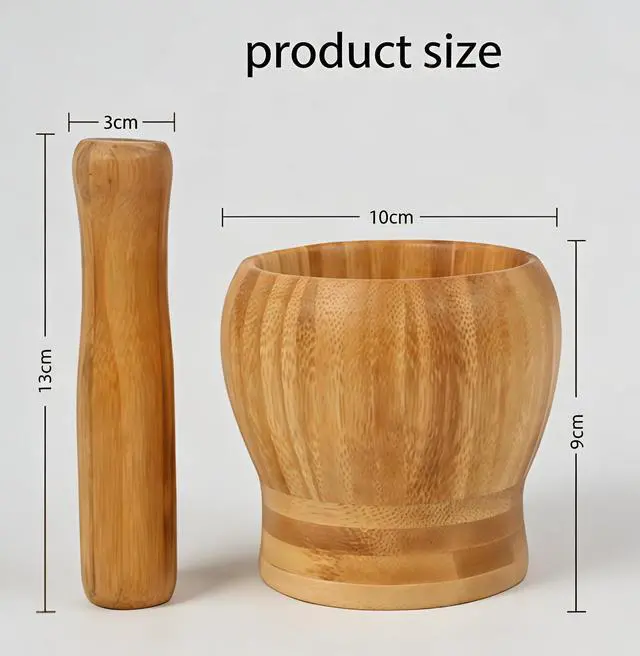 Alt view image 2 of 7 - 1Sets 3.94"(Bowl with Pestle) Bamboo Household Garlic Pepper Spice Pounder Mortar and Pestle Press Fruit Crusher Stamp for Kitchen Tool Set (Diameter-3.94")