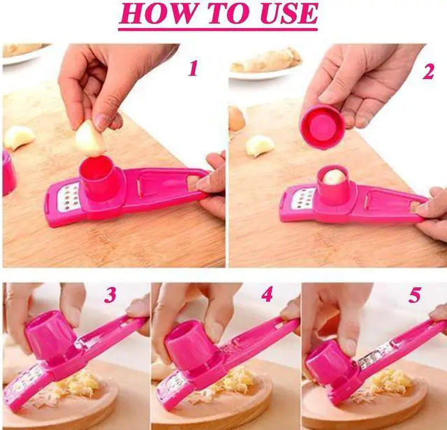 Alt view image 7 of 7 - Multipurpose Garlic Mincer and Garlic Crusher - Easy Squeeze Clean Garlic Press, Dishwasher Safe Sturdy Tool Compact and Portable Design for Extracts More Paste Per Clove - Pink