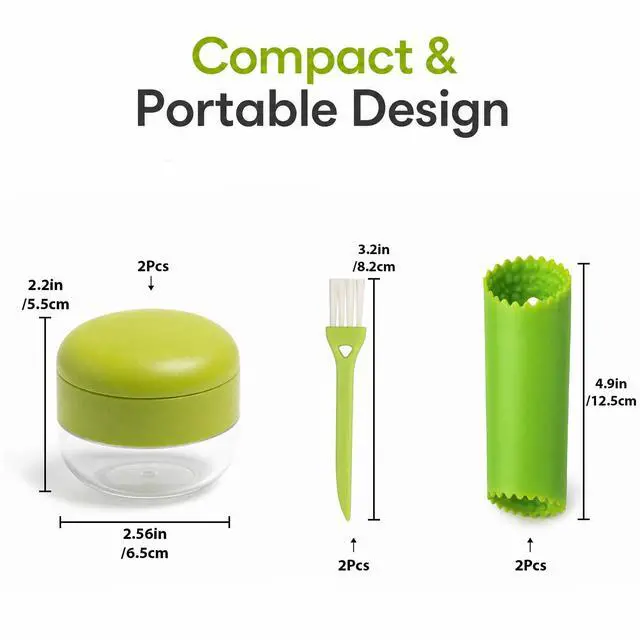 Alt view image 2 of 7 - 3-in-1 Garlic Press Set with Peeler & Brush, Manual Garlic Mincer Tool with Storage Container for Easy Prep and Cleanup (2 Pack)