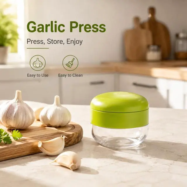 Alt view image 6 of 7 - 3-in-1 Garlic Press Set with Peeler & Brush, Manual Garlic Mincer Tool with Storage Container for Easy Prep and Cleanup (2 Pack)