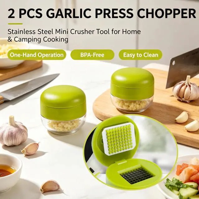 Alt view image 5 of 5 - 2PCS Stainless Steel Garlic Press Chopper Mini Kitchen Crusher Tool for Home Camping Daily Cooking