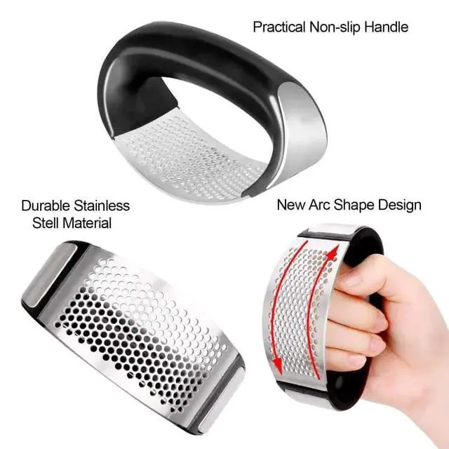 Alt view image 2 of 7 - Premium Stainless Steel Garlic Press Heavy Duty, Rustproof, Dishwasher Safe & Easy to Use Includes Silicone Finger Protector & Bonus Finger Guard for Safe Cooking.