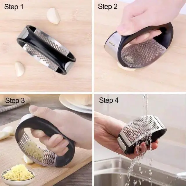 Alt view image 7 of 7 - Premium Stainless Steel Garlic Press Heavy Duty, Rustproof, Dishwasher Safe & Easy to Use Includes Silicone Finger Protector & Bonus Finger Guard for Safe Cooking.
