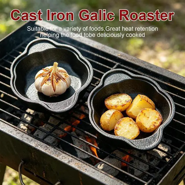 Alt view image 3 of 6 - Cast Iron Garlic Roaster with Ring Handle and Cleaning Brush, Food Grade Garlic Baker for Oven and Outdoor Grill, Heavy Duty Roasting Pot for Gourmet Cooking and BBQ Enthusiasts