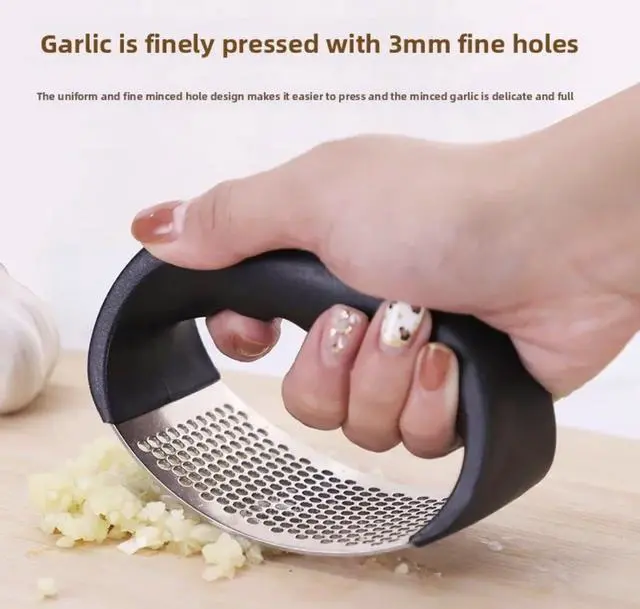 Alt view image 3 of 5 - Garlic Press with Stainless Steel Plate, 3mm Fine Holes, Ergonomic Black Handle, Mincer for Kitchen