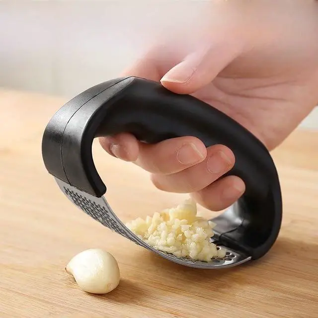 Alt view image 4 of 5 - Garlic Press with Stainless Steel Plate, 3mm Fine Holes, Ergonomic Black Handle, Mincer for Kitchen