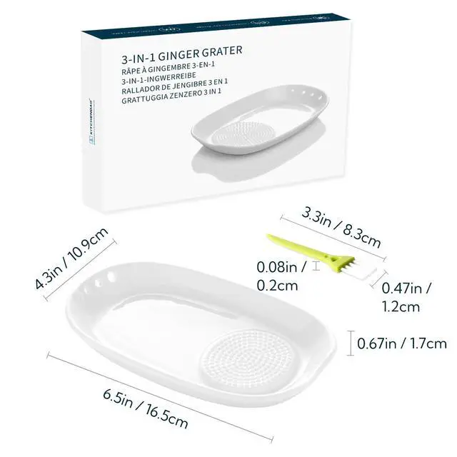 Alt view image 2 of 7 - 3 in 1 Porcelain Ginger Grater Tool Spoon Rest Herb Stripper, 6.5 x 4.3 inches for Kitchen, Japanese Ceramic Garlic Grinding Wasabi Grater Plate Dish for Daikon Radish & Parmesan Cheese