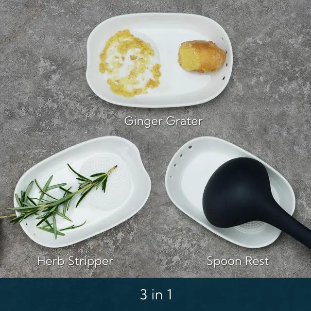 Alt view image 3 of 7 - 3 in 1 Porcelain Ginger Grater Tool Spoon Rest Herb Stripper, 6.5 x 4.3 inches for Kitchen, Japanese Ceramic Garlic Grinding Wasabi Grater Plate Dish for Daikon Radish & Parmesan Cheese