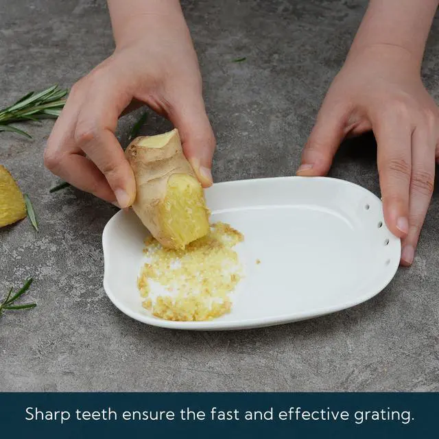 Alt view image 4 of 7 - 3 in 1 Porcelain Ginger Grater Tool Spoon Rest Herb Stripper, 6.5 x 4.3 inches for Kitchen, Japanese Ceramic Garlic Grinding Wasabi Grater Plate Dish for Daikon Radish & Parmesan Cheese