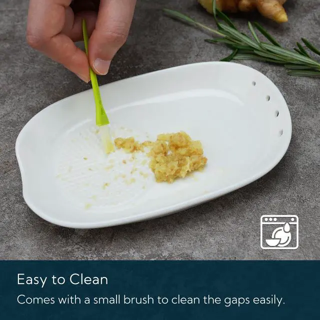 Alt view image 6 of 7 - 3 in 1 Porcelain Ginger Grater Tool Spoon Rest Herb Stripper, 6.5 x 4.3 inches for Kitchen, Japanese Ceramic Garlic Grinding Wasabi Grater Plate Dish for Daikon Radish & Parmesan Cheese