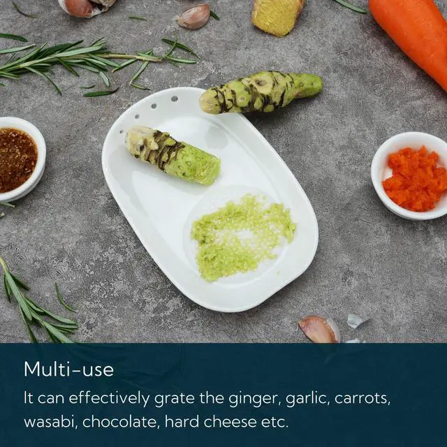 Alt view image 5 of 7 - 3 in 1 Porcelain Ginger Grater Tool Spoon Rest Herb Stripper, 6.5 x 4.3 inches for Kitchen, Japanese Ceramic Garlic Grinding Wasabi Grater Plate Dish for Daikon Radish & Parmesan Cheese