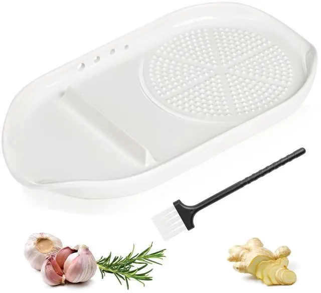 Main image of 4 in 1 Ceramic Garlic Grater with Egg Cracker,Spoon Rest and Herb Stripper, Ginger Grater Plate for Grinding Wasabi Fruits Vegetables Ginger Garlic Cheese(6.76inx3.7in)
