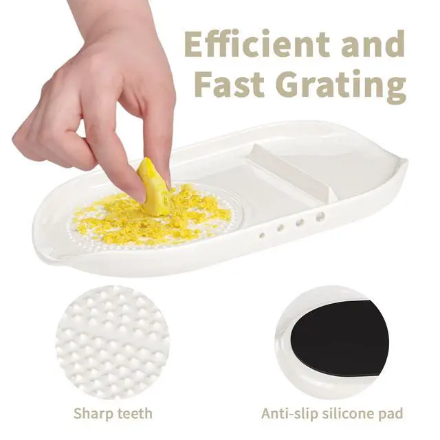 Alt view image 4 of 7 - 4 in 1 Ceramic Garlic Grater with Egg Cracker,Spoon Rest and Herb Stripper, Ginger Grater Plate for Grinding Wasabi Fruits Vegetables Ginger Garlic Cheese(6.76inx3.7in)