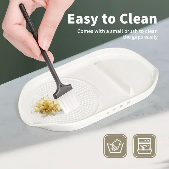 Alt view image 7 of 7 - 4 in 1 Ceramic Garlic Grater with Egg Cracker,Spoon Rest and Herb Stripper, Ginger Grater Plate for Grinding Wasabi Fruits Vegetables Ginger Garlic Cheese(6.76inx3.7in)