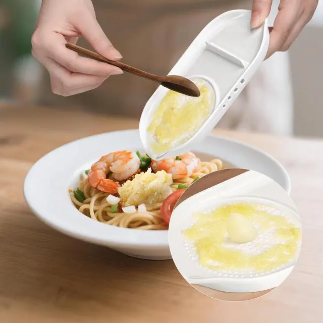 Alt view image 6 of 7 - 4 in 1 Ceramic Garlic Grater with Egg Cracker,Spoon Rest and Herb Stripper, Ginger Grater Plate for Grinding Wasabi Fruits Vegetables Ginger Garlic Cheese(6.76inx3.7in)